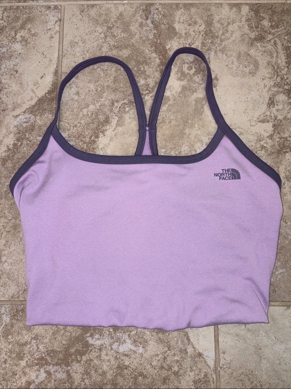 The North Face Lavender Crop Sports Bra with Dark Purple Trim